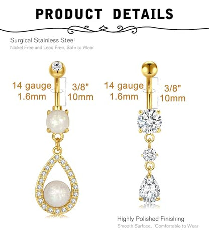 Silver Gold Belly Button Ring for Women Clicker Hoop Belly Rings Opal Navel Piercing Jewelry Dangle Hypoallergenic Surgical Steel Dainty Dangling Navel Rings for Women - color: A1 -4pcs new -gold