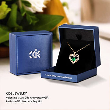 CDE Engraved Forever Love Heart Birthstone Necklace Jewelry Gifts for Women | Hypoallergenic,Nickel-Free & Lead-Free,3 x 3 mm 5A CZ Heart Pendant,Anniversary Christmas Birthday Gift for Girlfriend Wife - color: 05-May-Sterling Silver, style: Rose Gold Pla