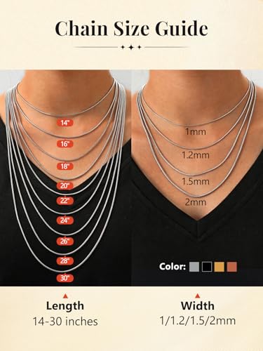 FaithHeart 1/1.2/1.5/2mm Snake Chain Necklace for Women, Silver/Black/14K Gold/Rose Gold Plated Stainless Steel Snake Necklace Smooth Dainty Thin Women's Chains, Length 14-30" with Gift Box - color: Gold