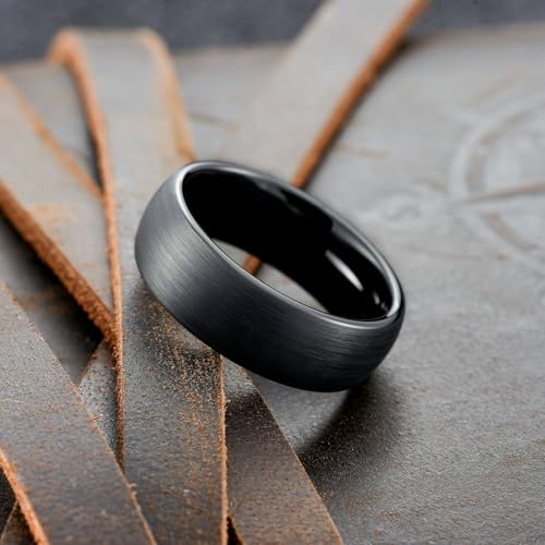 King Will Wedding Band for Men Women, 2/4/6/7/8mm Domed Matte Brushed Tungsten Carbide Rings, Solid/Dual Color Engagement Rings, Comfort Fit - color: Black-7mm