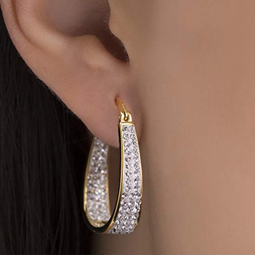 Devin Rose Oval Inside Outside Hoop Earrings for Women Faceted Sparkle Crystals - color: Yellow