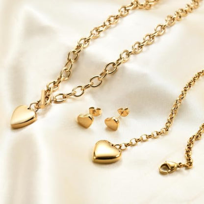 Women's 3 Pieces Heart Name Initial Necklace, Bracelet, Earrings, Jewelry Set Stainless Steel A-Z letters Jewelry Suits - color: Gold, size: B