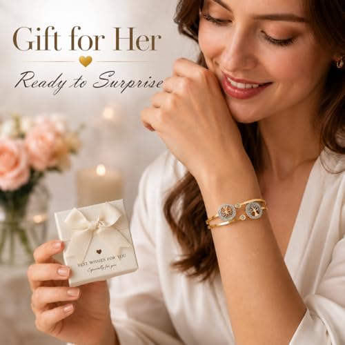 Gold Tree of Life Bangle Bracelet for Women, 18K Gold Plated Stainless Steel Double Layer Spring-Open Bangle, Meaningful Dainty Jewelry Gift - color: TREE GOLD