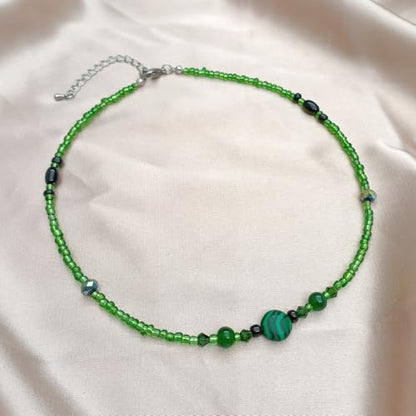Beaded Necklaces for Women Summer Beach Beaded Necklace Bead Choker Boho Necklaces for Women Handmade Summer Jewelry Stainless Steel 18K Gold Plated - color: Green