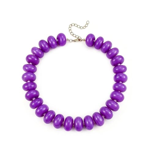 CSIYANJRY99 Chunky Beaded Necklace for Women, Large Colorful Resin Beads Statement Necklace, Boho Summer Beach Vacation Jewelry Gifts - color: Purple