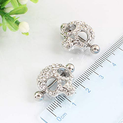 Nipple Rings for Women Stainless Steel Nipple Piercings 3D Skull Nipple Jewelry a Pair - color: silver