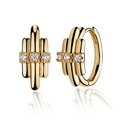 Cubic Zirconia Huggie Earrings 14k Gold Plated Tiny Earrings Small Huggie Hoop Earrings Simple Lightweight Hoops Gift for Women - color: 3Vertical drilling