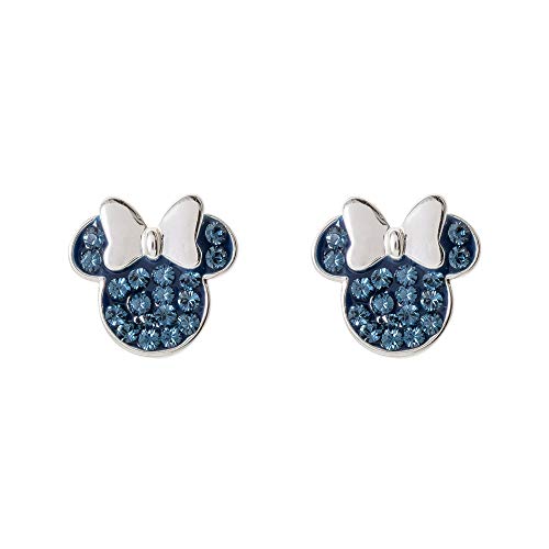 Disney Minnie Mouse Jewelry, Sterling Silver Pave Birthstone Crystal | Stud Earrings - color: December-Montana Dark Blue Crystal
