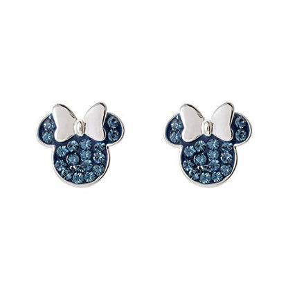 Disney Minnie Mouse Jewelry, Sterling Silver Pave Birthstone Crystal | Stud Earrings - color: December-Montana Dark Blue Crystal