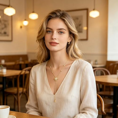 Long necklaces for women, Dainty Statement Pendant, Long Chain Jewelry for Women, Y-Shaped Necklace Simple CZ Necklace Jewelry Gifts - style: SunPendant