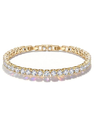 BUMBLEBEE Handmade Tennis Bracelet for Women | White Gold Plated,Italian 5A Cubic Zirconia, Hypoallergenic, Adjustable 6–7.5 Inch Jewelry Gift Anniversary, Birthday - color: Gold, size: 6"