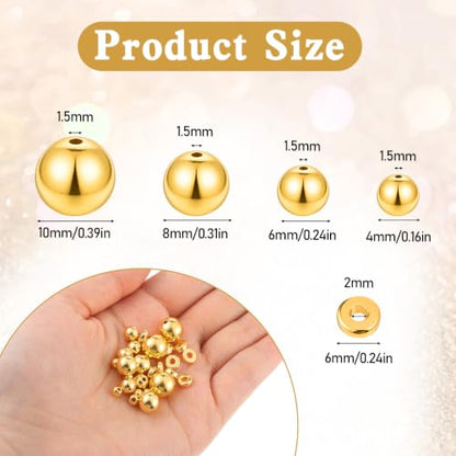 1000 Pcs Gold Beads for Bracelets, Assorted Gold Spacer Beads for Jewelry Making Smooth Round Gold Charms for Bracelets DIY Necklace Bracelet Jewelry Making