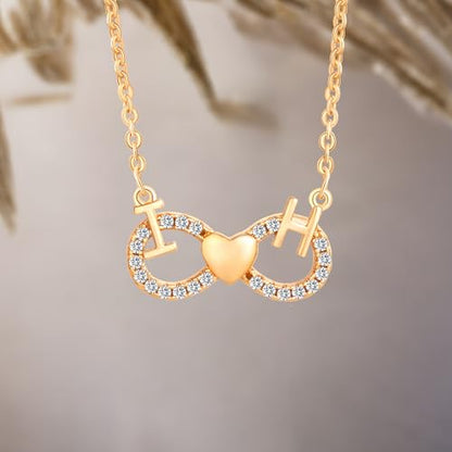 Gold Plated Pendant Necklaces for Women Cubic Zirconia Accent 18 Inch Adjustable Chain Hypoallergenic Gift for Wife Mom Birthday Valentines Day - style: Infinity letters