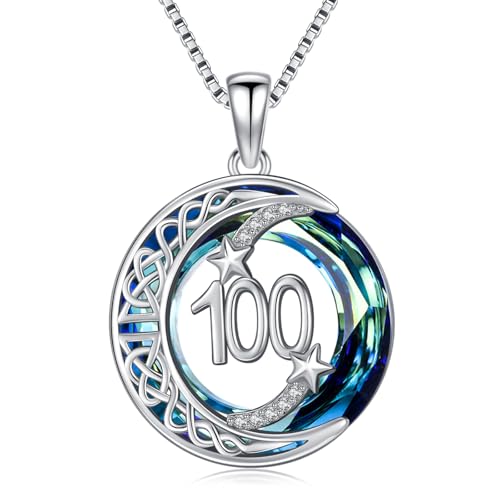 JUSTKIDSTOY Birthday Gifts for Women Girls 925 Sterling Silver Celtic Moon Star Necklace with Blue Crystal Pendant Jewelry for Sister Friends - style: 100th