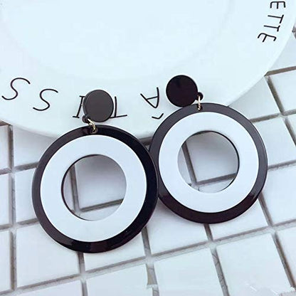 Fashion White Black Dangle Earrings Round Square Triangle Heart Shape Acrylic Simpleism Geometric Drop Earrings for Women (Round)