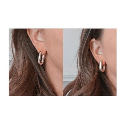 6 Pairs Gold Hoop Earrings for Women, 14K Gold Plated Huggie Hoop Earrings Set Hypoallergenic Lightweight Chunky Open Hoops Jewelry for Gift - color: Silver