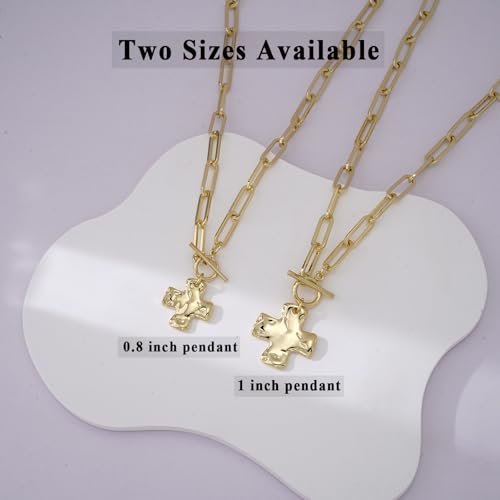 Chunky Cross Necklace for Women Trendy 14K Gold Silver Plated Statement Big Cross Pendant Paperclip Chain Charm Necklaces Religious Faith Easter Basket Stuffers Baptism Costume Jewelry Gift - color: Gold-Toggle-1 inch pendant