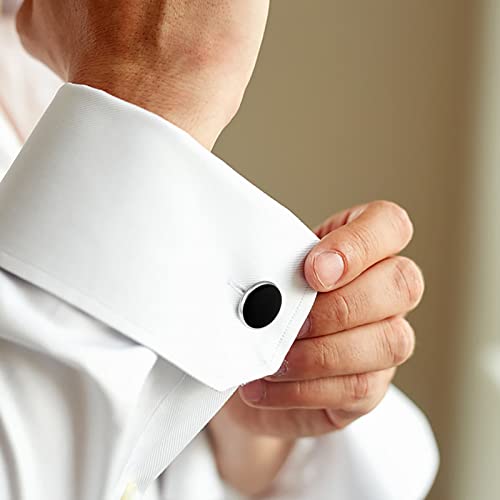 Mens Cufflinks and Tuxedo Shirt Studs Set with Gift Box - color: Silver/black