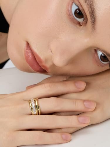 14k Gold Filled Rings For Women, Trendy Dainty X Ring | Gold Stacking Rings Non Tarnish,Chunky Statement Rings for Women - size: 7