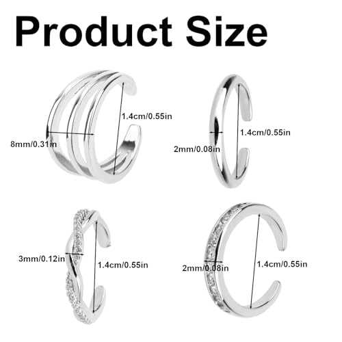 Mikovivi 4pcs Adjustable Toe Rings for Women, Open Toe Rings Set Simple CZ Triple Twist Crystal Band Elegant Summer Beach Foot Jewelry - color: Silver