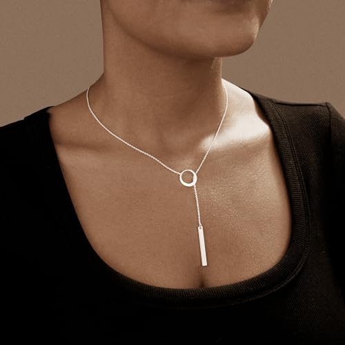 14k Silver Plated Necklace for Women necklace lariat for Gifts | Dainty Circle Necklace, Waterproof ,Fashion Jewelry, Non Tarnish Adjustable Y Shaped Chain