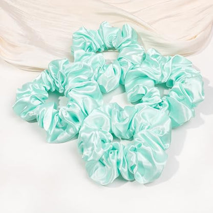 Ivyu 16 Pcs Scrunchies for Women's Thick Curly Hair, Bright Green Satin Hair Scrunchies for Girls, Big Scrunchies for Hair Ties, Ponytail Holders, Cute Pony Tails, No Crease Hair Ties, No Damage - color: Bright Green