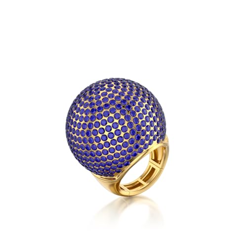 Gold Snowball Rhinestone Cocktail Ring – Adjustable Stretch Sparkling Party Jewelry for Women, Elegant Costume Ring for Evening Wear, Wedding, Prom - color: blue