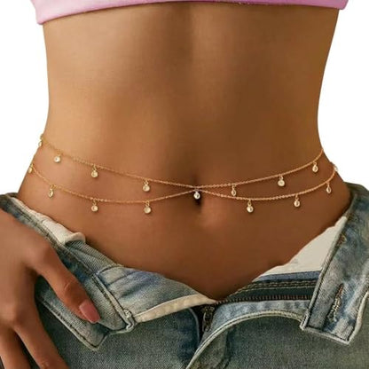 Alloy Waist Chain for Women, Adjustable Body Chain Belt, Layered Bikini Belly Chain, Jewelry for Beach Wear, Summer, Wedding, Festival, Party and Concert - color: Coin Dangle Chain