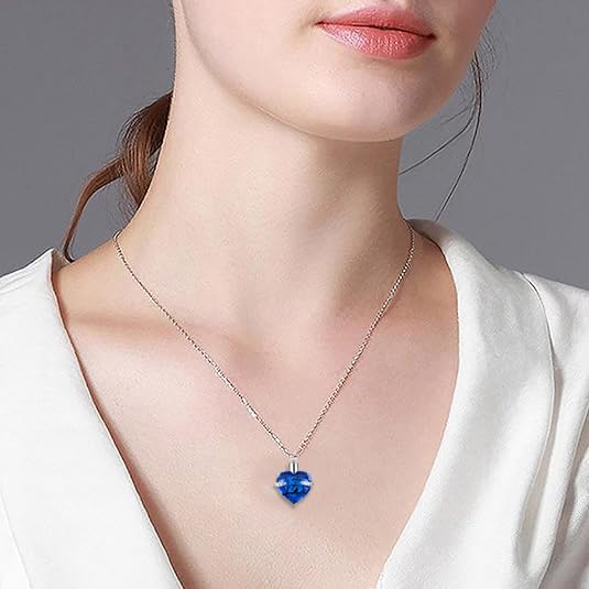 Q&D&S Crystal Urn Necklace for Ashes, Heart Birthstone Memorial Cremation gift Jewelry for Women - color: blue