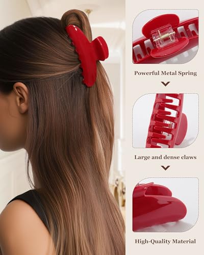 Molans 3PCS Hair Claw Clips Acrylic Clamps for women - Non-slip Strong Hold Barrettes for Thin Thick Hair, Medium hair clips Accessories - color: Group: Red