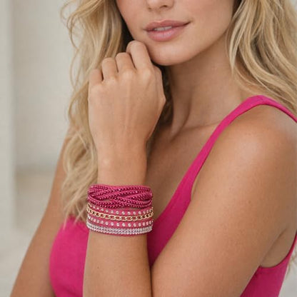 Long tiantian Leather Wrap Bracelets for Women Boho Multi Layered Bracelets Western Jewelry Hot Pink Accessories Birthday Gifts - color: 2287 hotpink