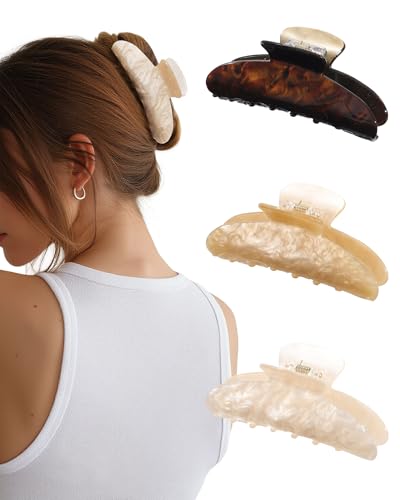 Molans 3PCS Hair Claw Clips Acrylic Clamps for women - Non-slip Strong Hold Barrettes for Thin Thick Hair, Medium hair clips Accessories - color: Brown group
