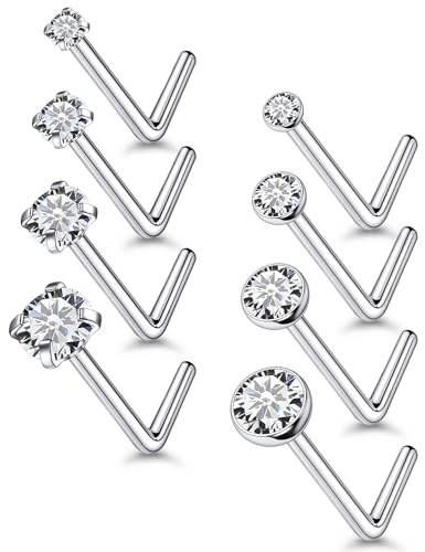 18G 20G 22G Titanium Stainless Surgical Steel Nose Rings Studs for Women L Shaped Nose Studs Screw Nose Ring Piercing Jewelry for Women Men Diamond CZ 1.5mm 2mm 2.5mm 3mm Silver Black Gold - style: 22g/Clear CZ/L-shaped/Titanium