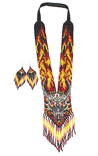 Long Beaded Necklace – Boho Native Handmade Seed Bead Tassel Necklace, Bohemian Large Statement Beaded Necklace for Women and s - color: Pattern 2