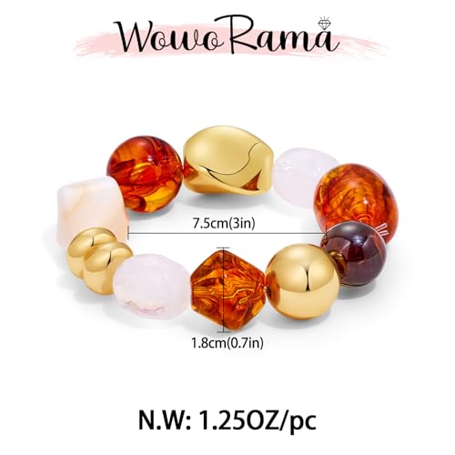 WOWORAMA Chunky Beaded Bracelets for Women Colorful Large Square Beads Bracelet Boho Acrylic Resin Stretch Bracelets Statement Chunky Bracelet Summer Jewelry - color: Large-brown