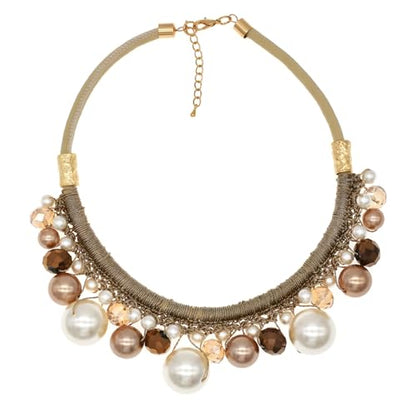 utop JNF Hand made Pearl Statement Necklace for Women Rhinestone Multilayer Crystal Necklaces Chunky Pearl Necklace Large Pearl Necklace and Earrings Set for Mother Mom's gift - color: champagne pearl necklace leather