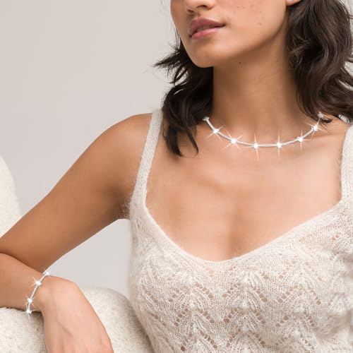 CAVETEE Jewelry Set - Prom Jewelry Crystal Bridal Necklace, Bracelet & Pendant Earring Jewelry Set for Women - style: Marquise-cut rhinestone