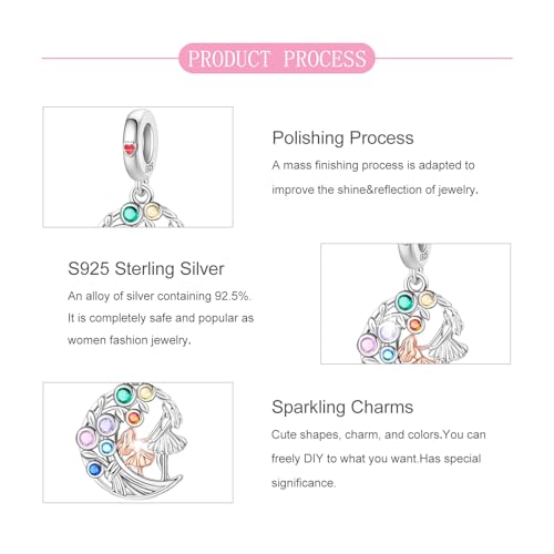 S925 Sterling Silver Cute Bead Charm for Pandora Bracelets and Necklaces | Lucky Clover Cute Animal Pink Bow Cherry Butterfly Pendant Bead Charms Jewelry Making Gifts for Women Valentines Mother's Day - style: Mother's Love Dance Charm