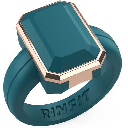 Rinfit Emerald Silicone Ring with Stainless Steel Frame - color: Pack F - Teal Ocean / Metal Rose Gold