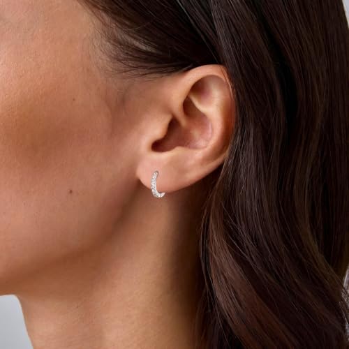micuco 3 Pairs Small Hoop Earrings Tiny Cartilage Earrings for Women Men | Cubic Zirconia Earrings Huggie Hoop Ear Piercing Earrings for 8mm 10mm 12mm - color: 16# Silver 8mm