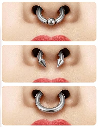 12G-2G Large Septum Ring Piercing PA Ring Hypoallergenic 316L Surgical Steel Septum Nose Rings Gauges Earrings Hoops CBR Body Piercing Jewelry for Women Men Inner Diameter 12mm 14mm 16mm - color: Silver, size: 8G-16mm