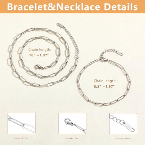 Swyabi 20 PCS Paperclip Necklace Bracelet Chains Bulk for Jewelry Making | 18K Stainless Steel, with Extender, No Fade, No Rust, Adjustable, for Men Women DIY, Silver - color: 4x12mm Silver