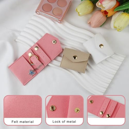 Mini Travel Jewelry Roll Bag with Buckle, Portable Foldable Travel Jewelry Case, Microfiber Small Jewelry Bags for Rings, Earrings, Necklaces (Pink) - color: Pink