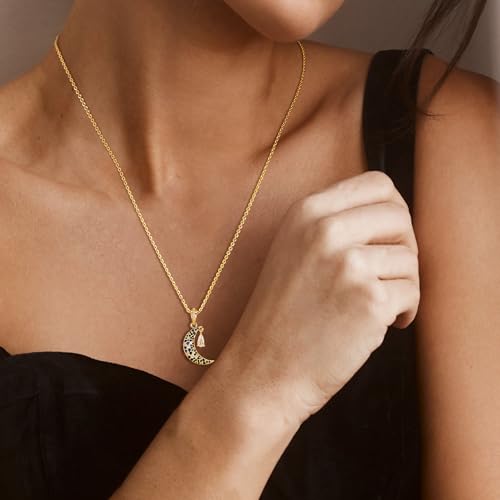 MTMY Gold Moon Pendant Necklace for Women,14K Gold Plated Dainty Chain Crescent Moon Sun Star Necklace Jewelry - style: moon-CZ