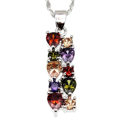 Hermosa Multi Gemstone Pendants Garnet Amethyst Morganite Peridot Promise Wedding Party Necklaces Pendants (Silver Color)
