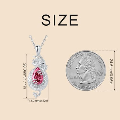 Dragon Necklace Sterling Silver Wyvern Pendant Jewelry with Teardrop Birthstone Gifs for Women - style: Dragon necklace-Ruby stone