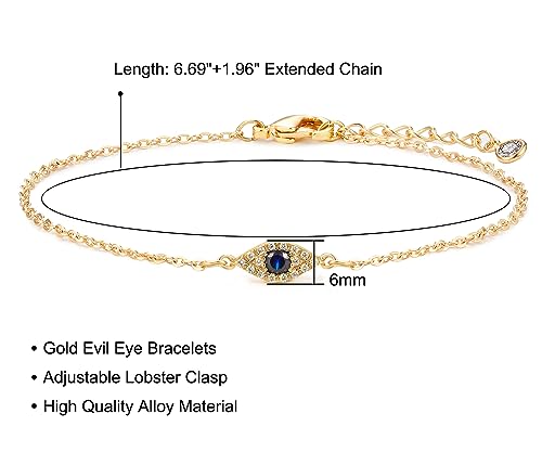 Fesciory Evil Eye Bracelet for Women, Gold Plated Adjustable Chain Jewelry | Blue Evil Eye Charm Bracelet, Lucky Amulet Symbolism, Dainty Adjustable Chain, Daily wear, Jewelry gifts - color: Gold-11