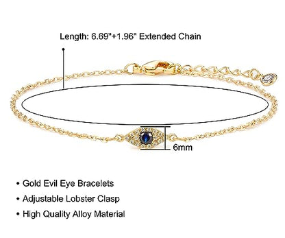 Fesciory Evil Eye Bracelet for Women, Gold Plated Adjustable Chain Jewelry | Blue Evil Eye Charm Bracelet, Lucky Amulet Symbolism, Dainty Adjustable Chain, Daily wear, Jewelry gifts - color: Gold-11
