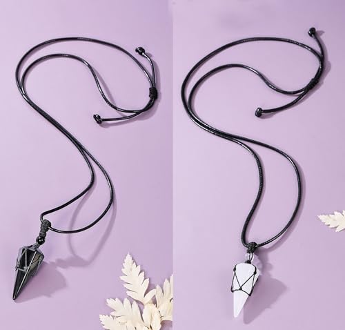 Top Plaza Mens Necklace, Crystal Gemstone Protection Pendant Necklace | Healing Crystals Necklace for Men Adjustable 6 Facet Pointed Necklace Energy Natural Quartz Protect Jewelry Gifts - color: Black Rope - Clear Quartz+Black Obsidian