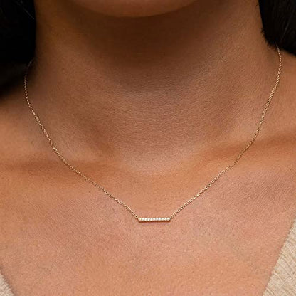 HANLI 14K Gold Plated Necklaces for Women - Dainty Butterfly, Star of David, Moon and Star, Sun, Lotus, Infinity, Hummingbird, Bee,Boots,Chill,Sunflower Pendant Designs - Elegant Jewelry for Women - color: Bar CZ